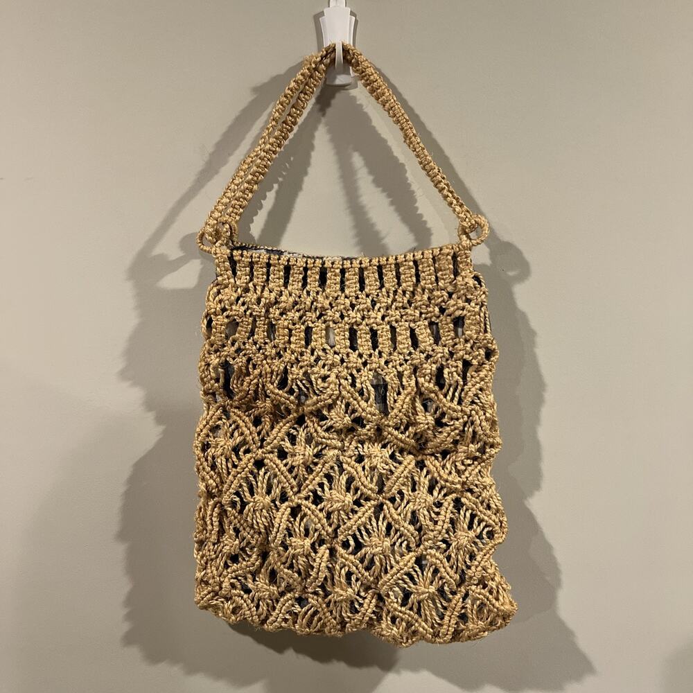 Vintage Homemade Woven Bohemian‎ Macrame Satchel Bag